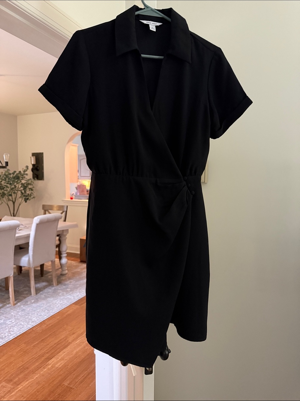 Nine West Black Short Sleeve Faux-Wrap Dress